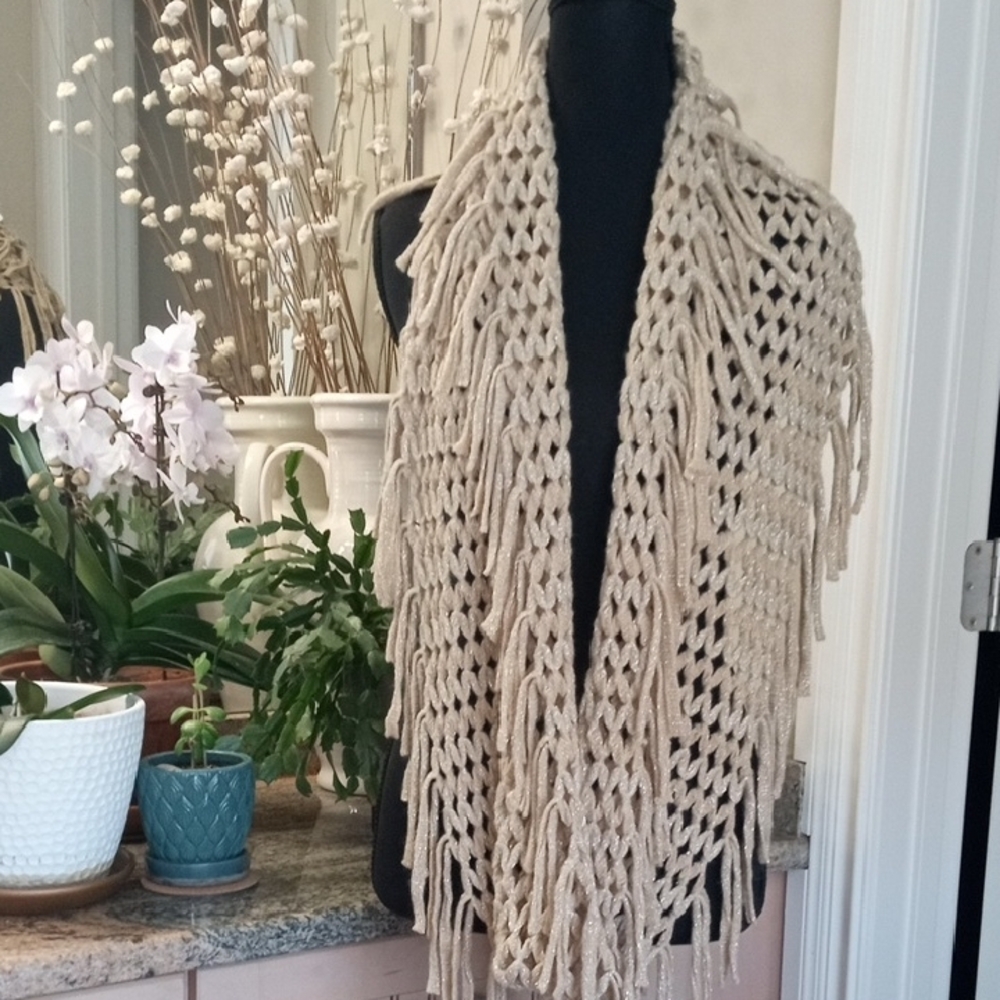 Black Rivet Tan And Gold Metallic Threaded Knitted Infinity Scarf